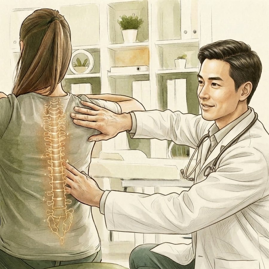Doctor examining a patient's spine — back and spine pain care at CPMC Care Thousand Oaks