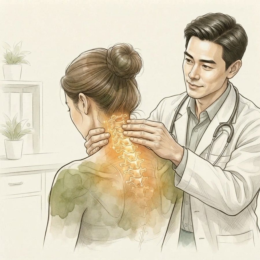 Doctor examining a patient's cervical spine — neck pain care at CPMC Care Thousand Oaks