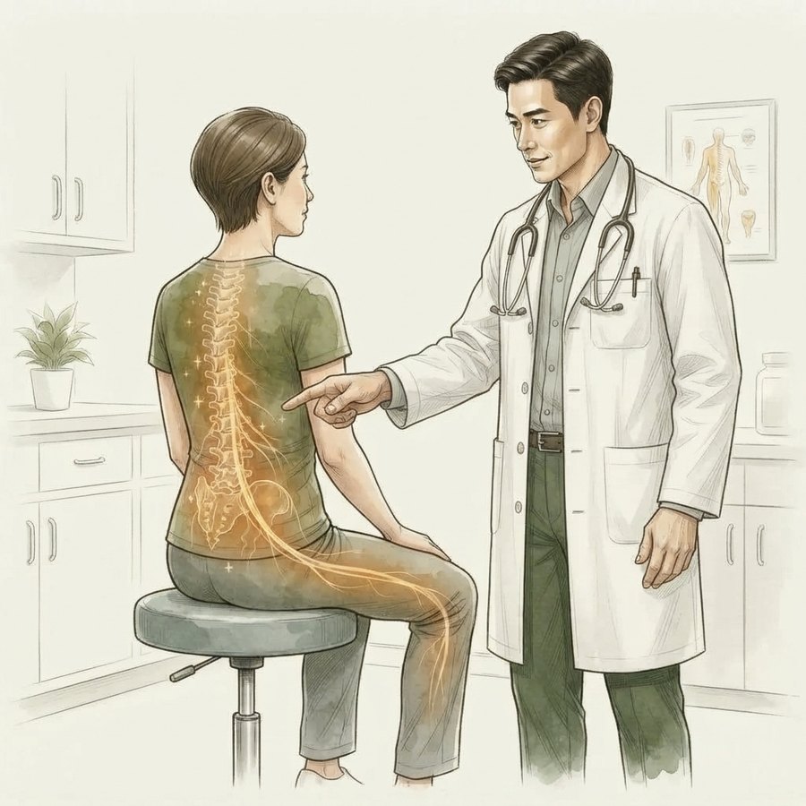 Doctor explaining nerve pain pathway to patient — nerve pain and sciatica care at CPMC Care Thousand Oaks
